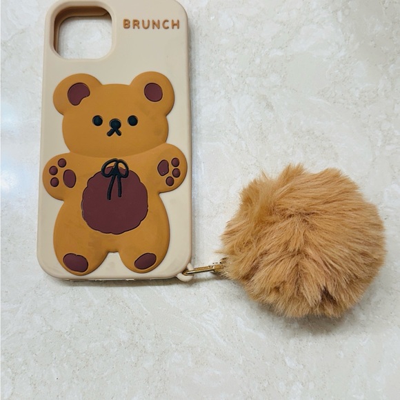 Yaychen Kawaii Accessories - Yatchen Kawaii Tan Bear Brunch iPhone Case with Pom Pom Keychain